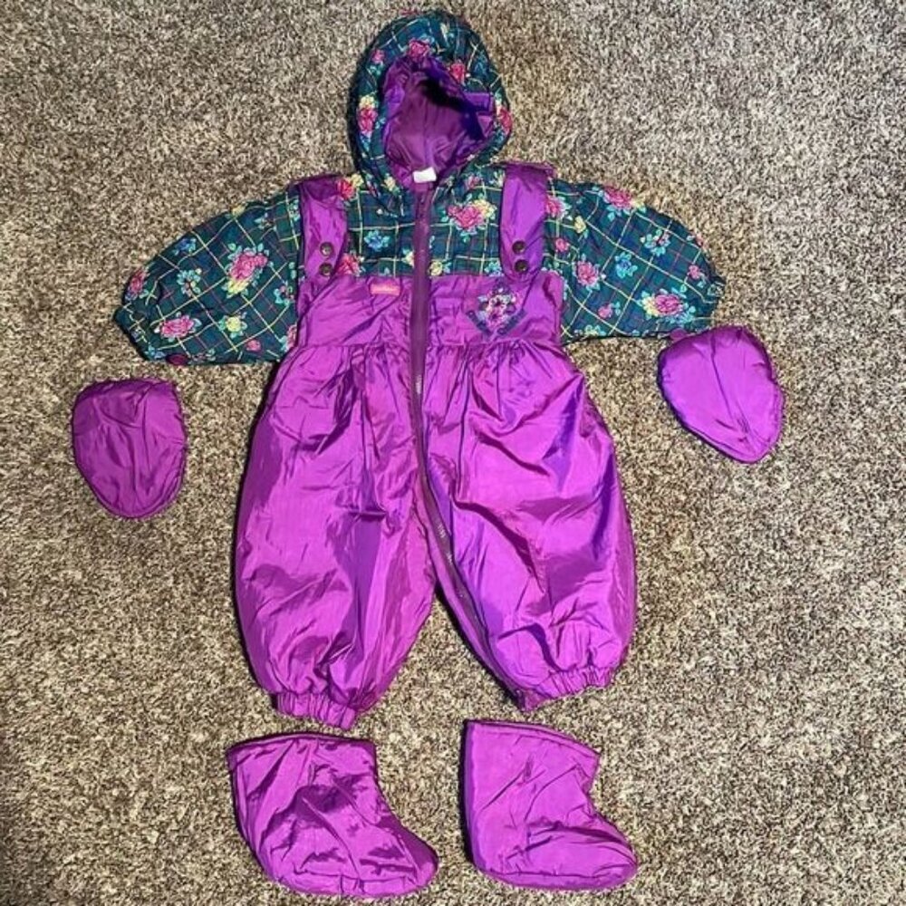 Vintage Oshkosh B'gosh Baby Girl Snowsuit One Piece Bunting 12 Months - Picture 2 of 14